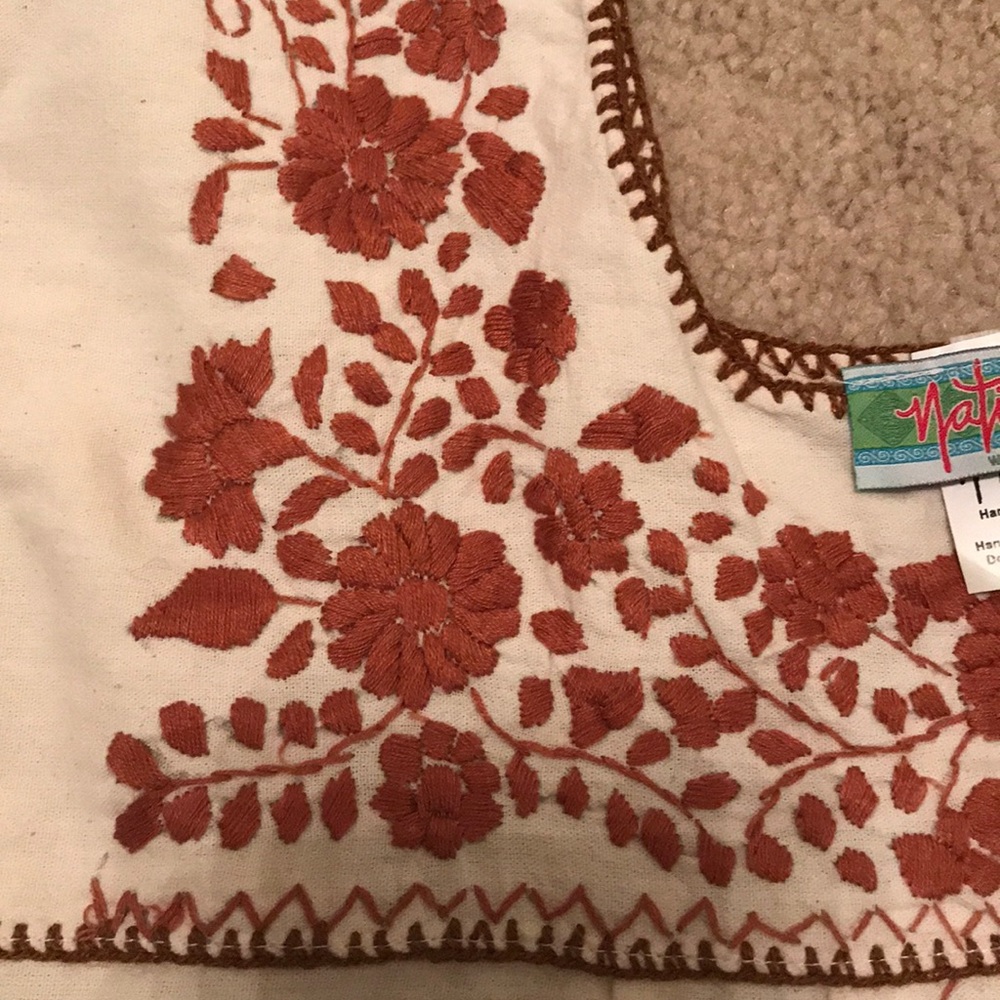 Nativa Burnt Orange & Cream linen top from Mexico - Picture 3 of 3